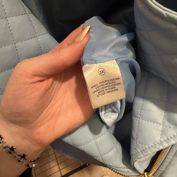 Fashion Nova Quilted Light Blue Leather Jacket - Picture 3 of 3